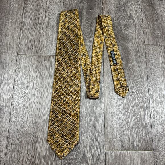 BRIONI TIE Geometric on Gold Brown Pleated Silk Necktie - Picture 1 of 10